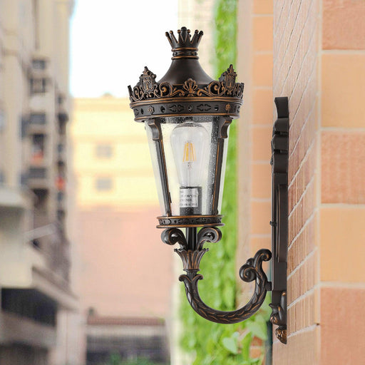 Vintage Outdoor Wall Lantern, Waterproof Exterior Wall Sconce with Crown Top and Clear Glass, Decorative Outdoor Lighting Fixture for Patio, Garden, or Entryway (One piece&No bulb) - DTYStore