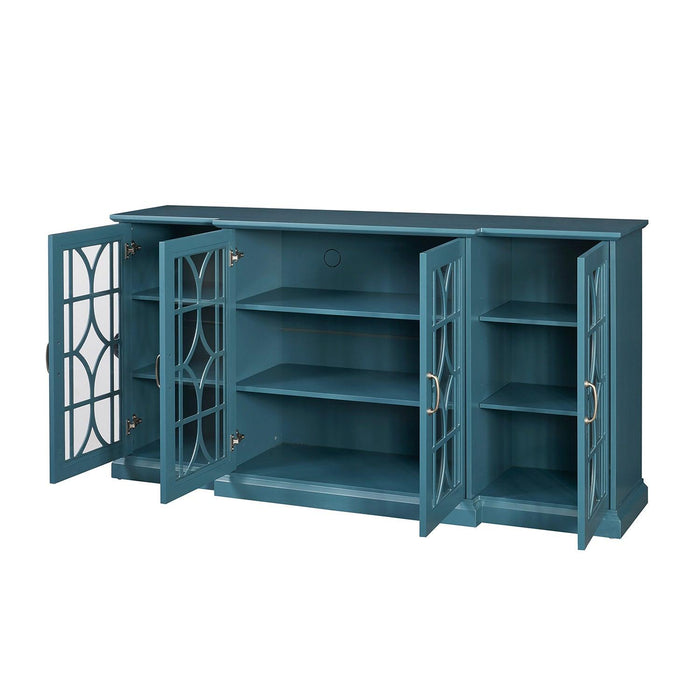 63" TV Stand, Sideboard Buffet ,Storage Cabinet, Teal Blue