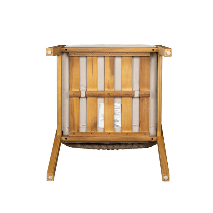 Acacia Wood Outdoor Dining Set of 5, Dining Furniture Set with 1 Table 4 Chairs, Teak and Beige - DTYStore