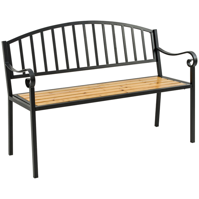 Outsunny 50' Garden Bench, Patio Loveseat with Antique Backrest, Wood Seat and Steel Frame for Backyard or Porch - DTYStore