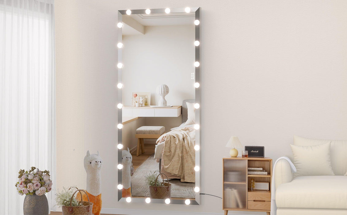 Hollywood Full Length Mirror with Lights Oversized Full Body Vanity Mirror with 3 Color Modes Lighted Large Standing Floor Mirror for Dressing Room Bedroom Hotel Touch Control,Silver,72X32 Inch