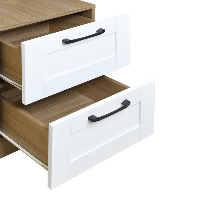 3 Door Wooden Storage Wardrobe for Dedroom with Shelves and 2 Drawers, Side Storage Shelves,White - DTYStore