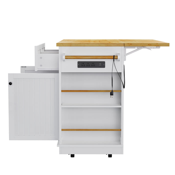 48inch Large Kitchen Island with 2 Bar Stools, Power Outlet, Door Internal Storage Rack, Kitchen Storage Cart on 5 Wheels with Drop Leaf, 5 Open Side Racks, 2 Drawers,for Kitchen,Dining Room,White - DTYStore