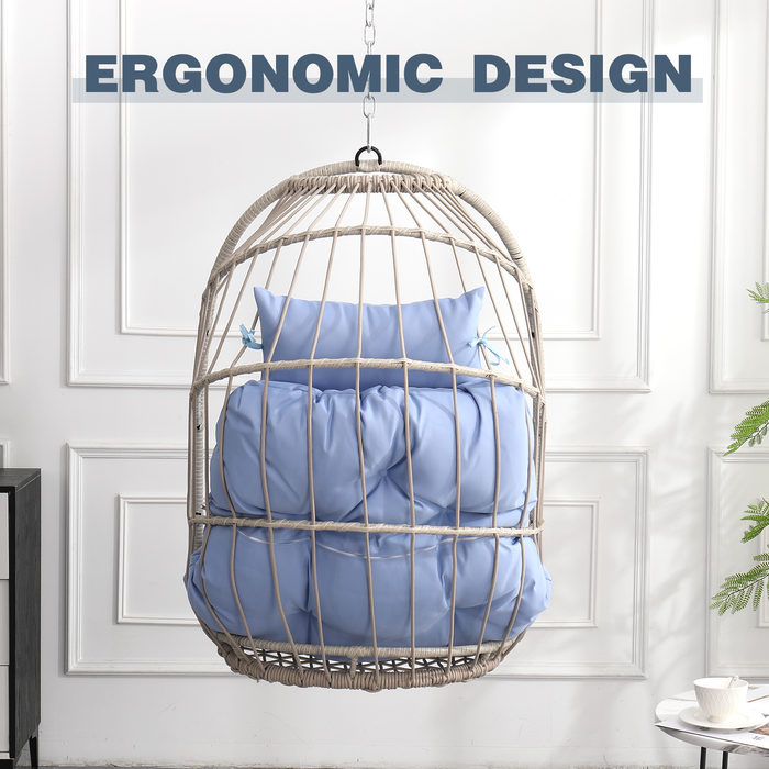 Outdoor garden rattan egg swing chair hanging chair PE hanging chair blue - DTYStore