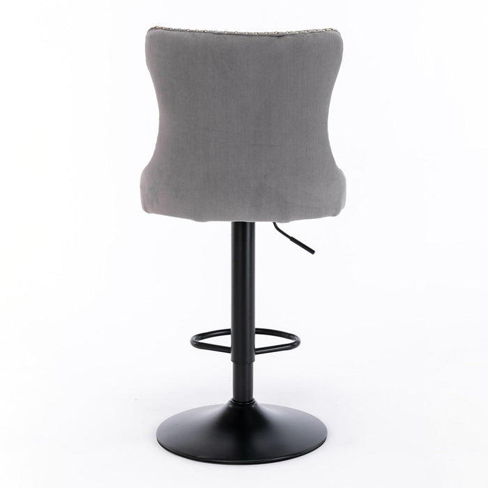 A&A Furniture,Swivel Velvet Barstools Adjusatble Seat Height from 25-33 Inch,17.7 inch base, Modern Upholstered Bar Stools with Backs Comfortable Tufted for Home Pub and Kitchen Island,Gray,Set of 2