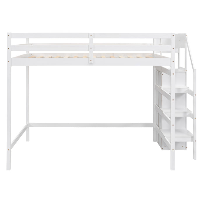 Full Size Loft Bed with Built-in Storage Wardrobe and Staircase, White(Old SKU:SM000527AAK) - DTYStore