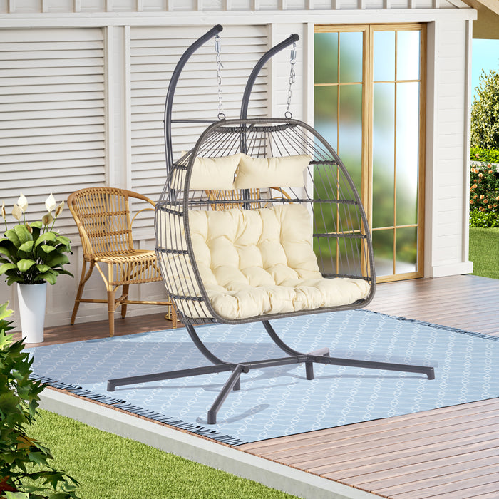 2 Person Outdoor Rattan Hanging Chair Patio Wicker Egg Chair - DTYStore