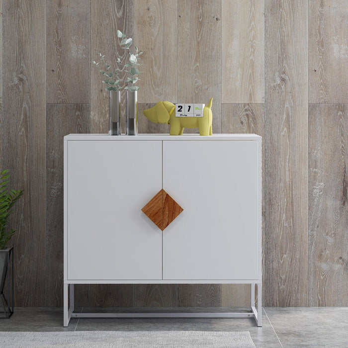 Solid Wood Square Shape Handle 2 Doors Sideboard