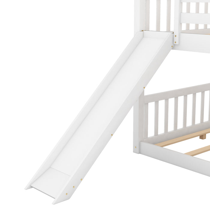Full over Full Bunk Bed with Convertible Slide and Ladder, White(Old SKU: GX000708AAK) - DTYStore