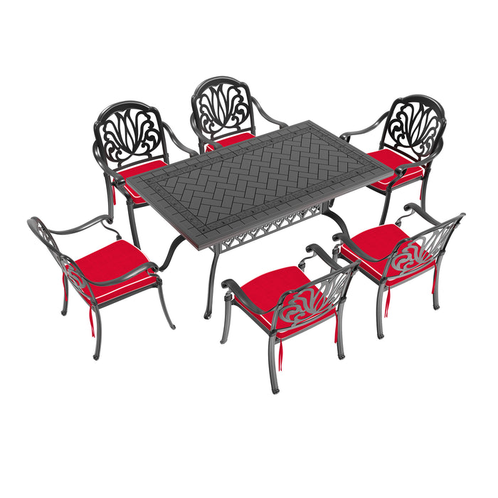 (Cushions In Random Colors)7-Piece Set Of Cast Aluminum Patio Furniture With Cushions - DTYStore