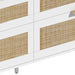 59" Rattan Dresser with Drawers, 6 Drawer Dresser for Bedroom, Clothes Storage Cabinet for Bedroom, Metal Handle&Wood Legs for Hallway, Living Room, Bedroom,White