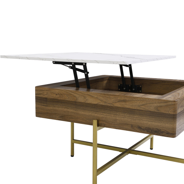 Modern Square Lift-Top Coffee Table Set with Storage & 4 Ottomans White & Walnut - DTYStore