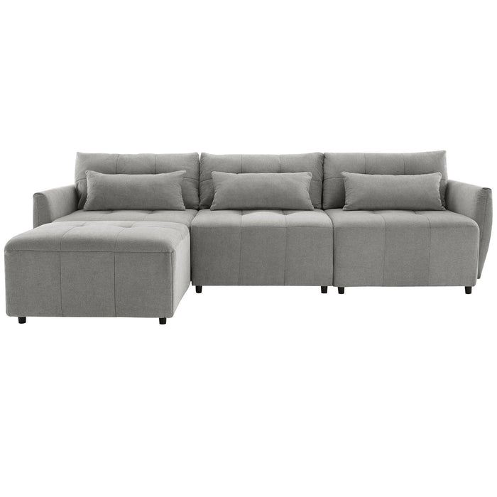 113.3" Convertible Sectional Sofa Couch 3-Seat L-Shaped with Movable Ottoman and USB