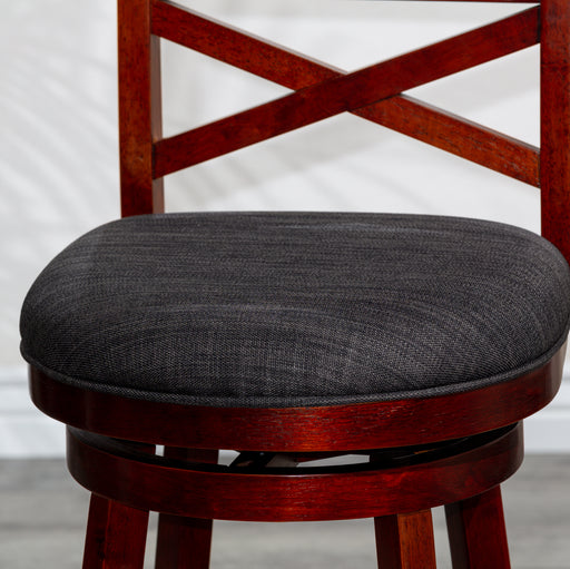 30' Bar Height X-Back Swivel Stool, Stool, Cherry Finish, Charcoal Fabric Seat - DTYStore