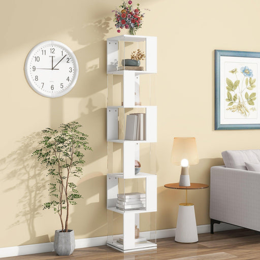 6 tier Rotating Bookshelf, Floor Rack Simple Bookcase with Acrylic plate Student Multi-Function Creative Bookshelf for Living Room - DTYStore