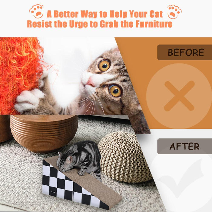 Cat Scratching Board with Ball, Triangle Cat Scratching Cardboard, Multiple Scratching Angles, 2-in-1 Scratching Lounge Bed, Recyclable and Durable, Furniture Protector, Black and White - DTYStore