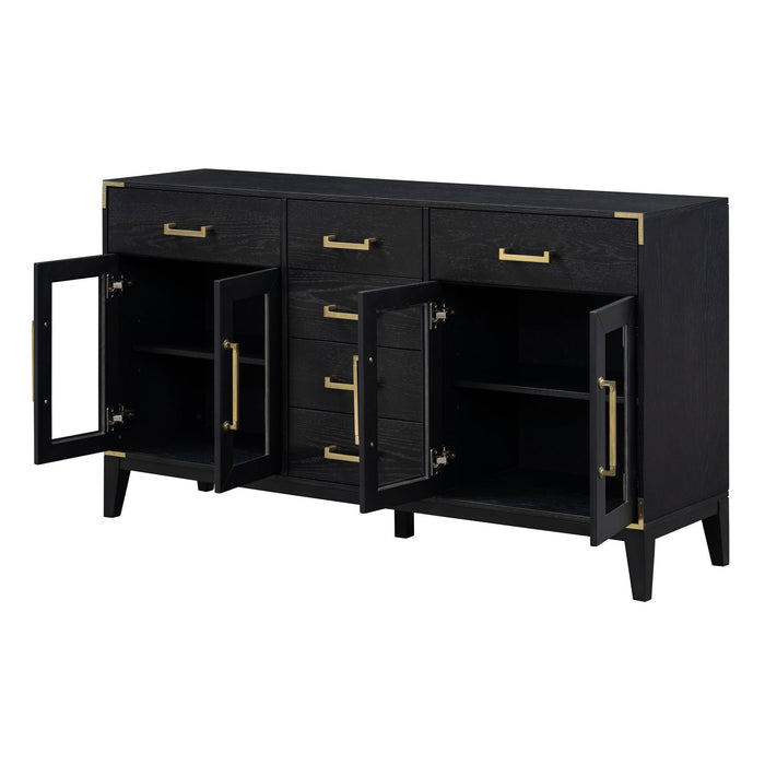 6-drawer and 2-Cabinet Retro Sideboard with Extra Large Storage Space and Gold Handles