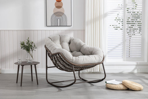 Outdoor Rattan Rocking Chair,Padded Cushion Rocker Recliner Chair Outdoor for Front Porch, Living Room, Patio, Garden, Beige - DTYStore