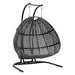Charcoal Wicker Hanging Double-Seat Swing Chair with Stand w/Dust Blue Cushion - DTYStore