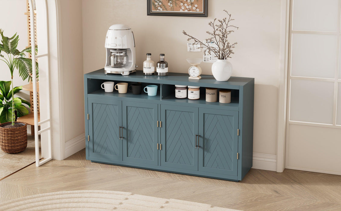 4-door Classic Sideboard with Open Storage and Adjustable Shelves for Kitchens, Living Rooms