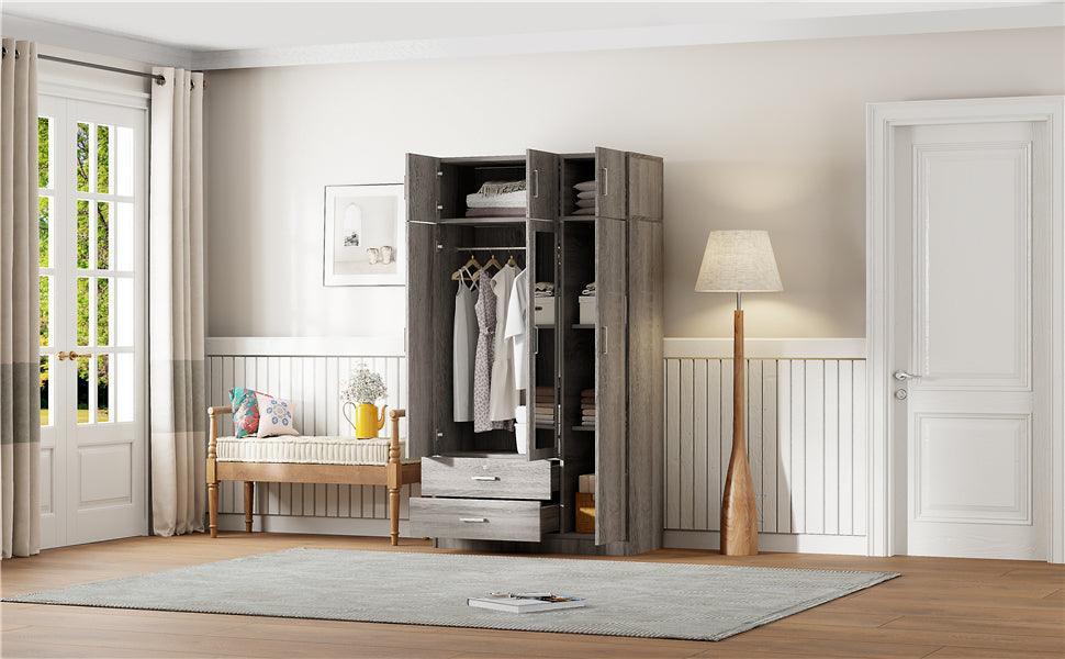 3-Door Mirror Wardrobe with 2 Drawers and Top Cabinet