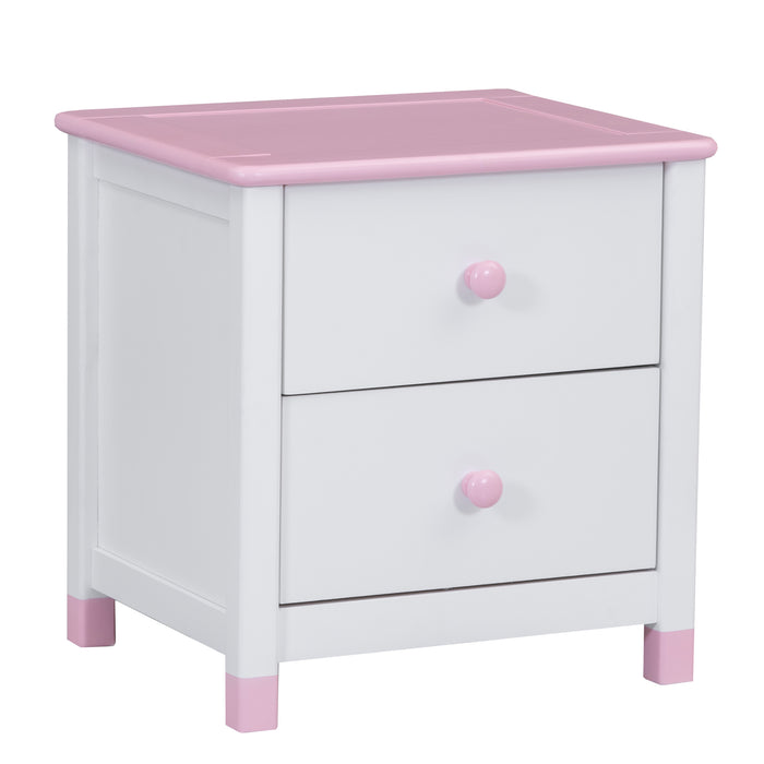 Wooden Nightstand with Two Drawers for Kids,End Table for Bedroom,White+Pink(Old SKU: WF297965AAH) - DTYStore
