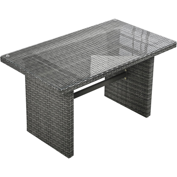 Outdoor 6-Piece All Weather PE Rattan Sofa Set, Garden Patio Wicker Sectional Furniture Set with Adjustable Seat, Storage Box, Removable Covers and Tempered Glass Top Table,Grey - DTYStore