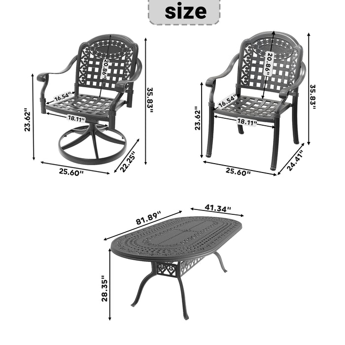 9-Piece All-Weather Cast Aluminum Dining Set, Include 2 Swivel Chairs,6 Dining Chairs and Oval Table With Black Frame - DTYStore