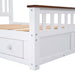 Full Size Wood Platform Bed with Two Drawers and Wooden Slat Support,White+walnut