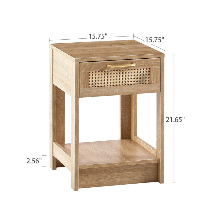 15.75" Rattan End table with drawer, Modern nightstand, side table for living room, bedroom,natural - DTYStore