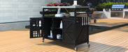 Outdoor Kitchen Island, Rolling Bar Cart & Storage Cabinet, Farmhouse Solid Wood Outdoor Grill Table with Stainless Steel Top, Spice Rack , Towel Rack for Kitchen & Barbecue, Black - DTYStore