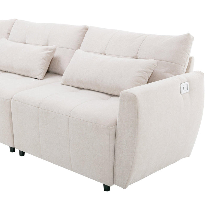 113.3" Convertible Sectional Sofa Couch 3-Seat L-Shaped with Movable Ottoman and USB