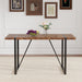 A minimalist retro rectangular dining table with a specially textured top and black metal legs.Contemporary Minimalist MDF Dark Wood Textured Tabletop.Able To Give People A Visual Beauty With Rules. - DTYStore