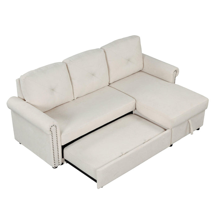 83" Modern Convertible Sleeper Sofa Bed with Storage Chaise,Beige