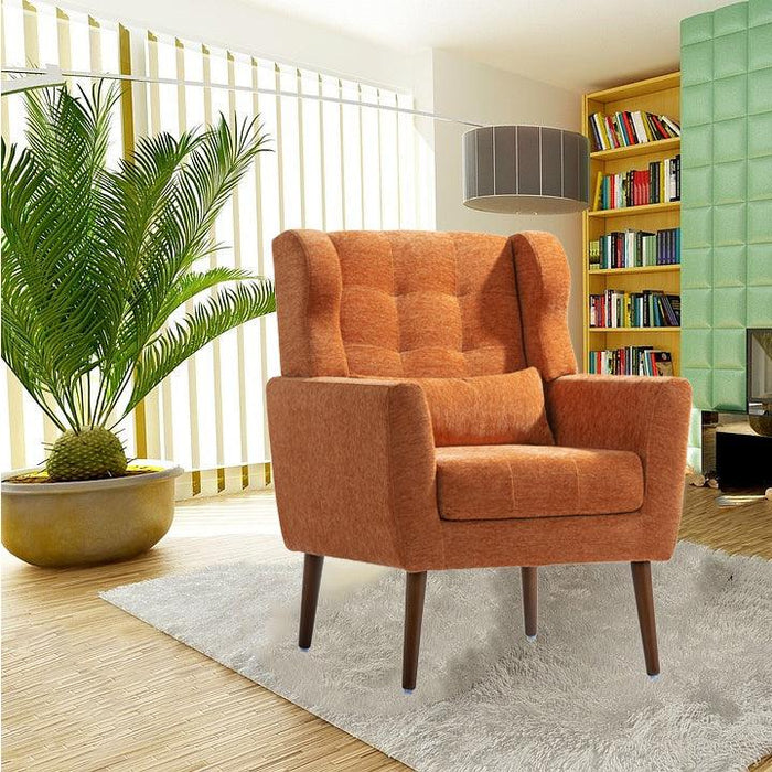 Modern Accent Chair,Chenille Arm Chairs for Living Room,Upholstered Mordern Armchair,Comfy Soft Padded Lounge Chair in Small Space, Bedroom, w/Pillow, Solid Wood Leg (Orange)