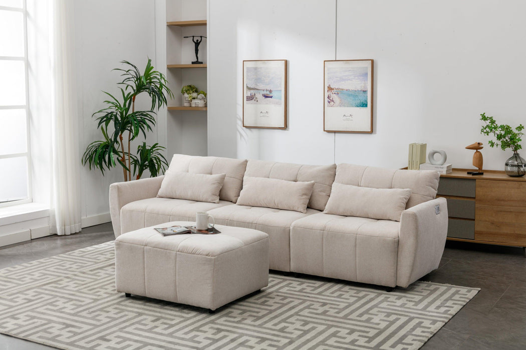 113.3" Convertible Sectional Sofa Couch 3-Seat L-Shaped with Movable Ottoman and USB