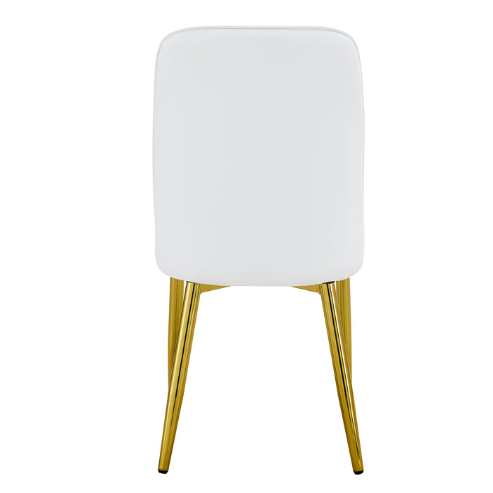 2 modern dining chairs, sleek PU leather backrest, and gold metal legs bring a comfortable home experience to the kitchen, bedroom, and office.W1151P183322 - DTYStore