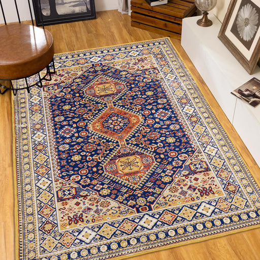 Area Rug 6x9 Vintage Bohemia Large Persian Non-slip Washable Rug For Living Room Kitchen Bedroom Living Room Abstract Geometrical Blue/Yellow - DTYStore