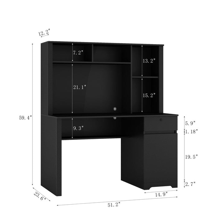 Computer Desk with Hutch & Bookshelf,Wood Executive Desk Teens Student Desk Writing Laptop Home Office Desk with Drawers,3 AC Outlets and 2 USB Charging Ports,Study Laptop Table for Home(Black) - DTYStore
