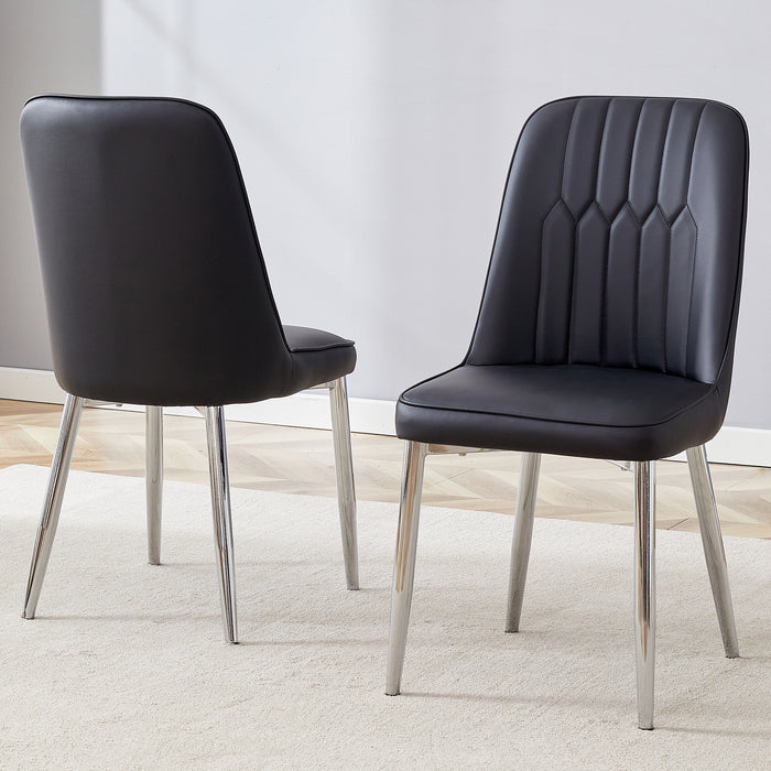 2 modern dining chairs, smooth PU leather backrest and silver-toned metal legs for a comfortable home experience for kitchens, bedrooms and offices. - DTYStore