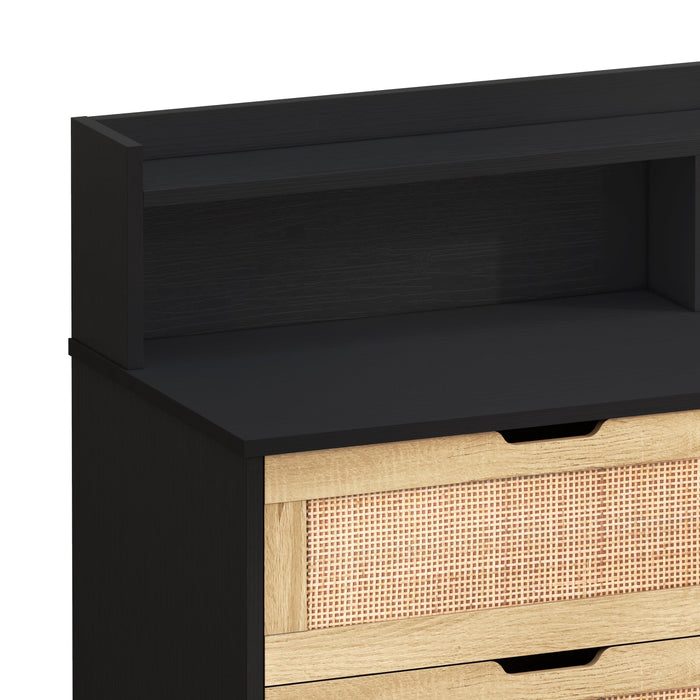 43.31"6-Drawers Rattan Storage Cabinet Rattan Drawer with LED Lights and Power Outlet,for Bedroom,Living Room,Black