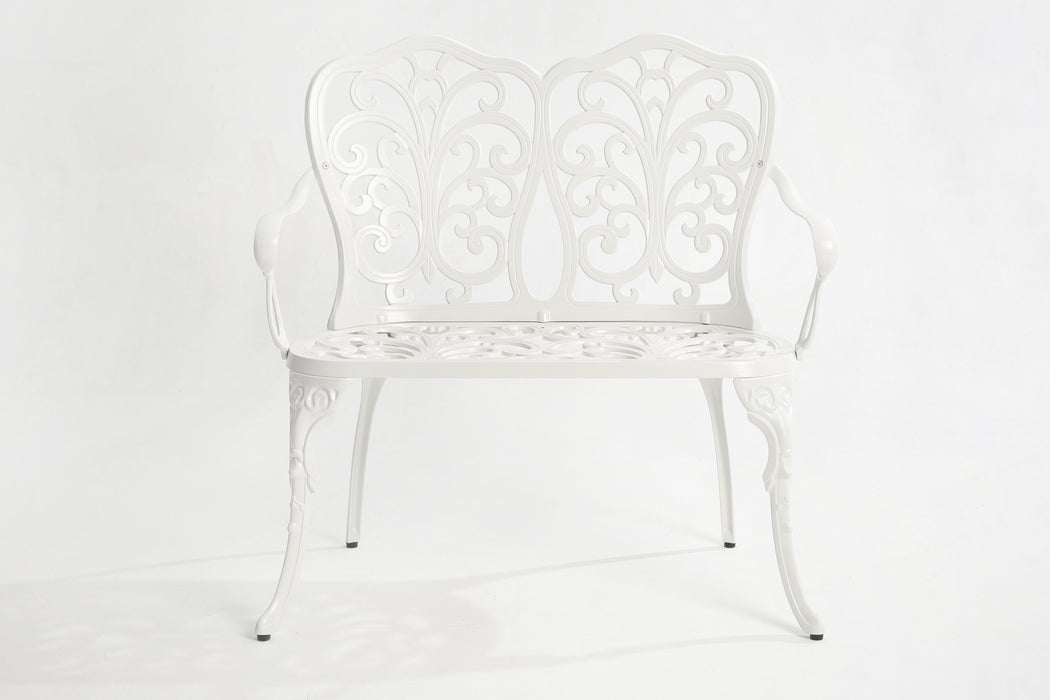 Patio Garden Bench Metal Park Bench Cast Aluminum Outdoor Furniture with Floral Rose for Patio,Park,Lawn,Yard white - DTYStore