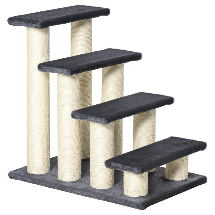 Cat Tree with 4 Steps for High Beds Couch, Cute Stair Shaped Cat Tree for Indoor Cats or Dogs w/ Sisal Scratching Post, Climbing, Playing, Gray