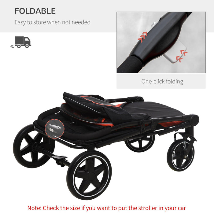 One-Click Foldable Doggy Stroller for Medium Large Dogs, Pet Stroller with Storage, Smooth Ride with Shock Absorption, Mesh Window, Safety Leash, Big Dog Walking Stroller, Red - DTYStore