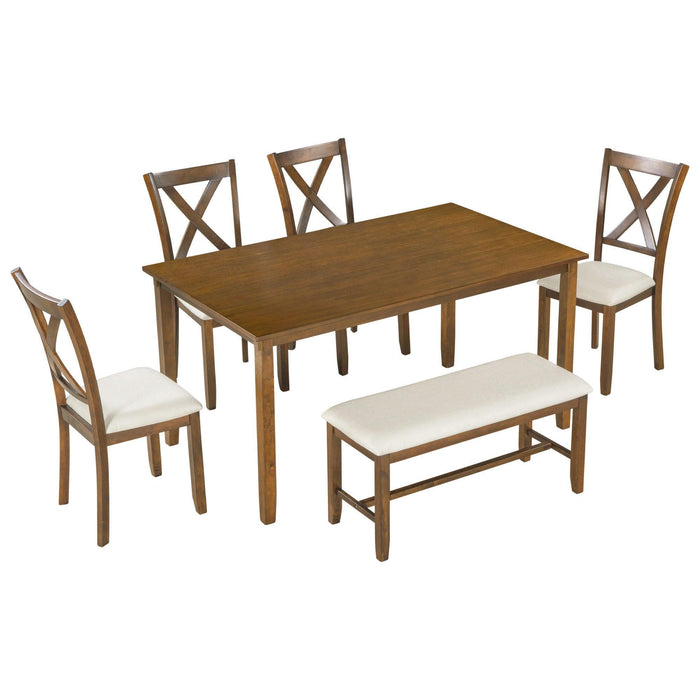 6-Piece Kitchen Dining Table Set Wooden Rectangular Table, 4 Chairs and Bench Family Furniture