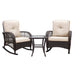 3 Pieces Conversation Set, Outdoor Wicker Rocker Patio Bistro Set, Rocking Chair with Glass Top Side Table - DTYStore