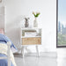 15.75" Rattan End table with drawer and solid wood legs, Modern nightstand, side table for living room, bedroom, white - DTYStore