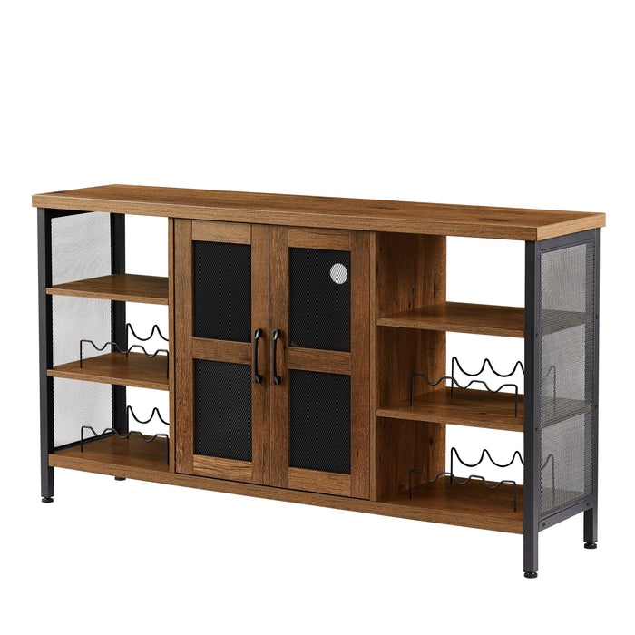 JHX Industrial Wine Bar Cabinet, Liquor Storage Credenza, Sideboard with Wine Racks & Stemware Holder (Hazelnut Brown, 55.12''w x 13.78''d x 30.31' ' h)