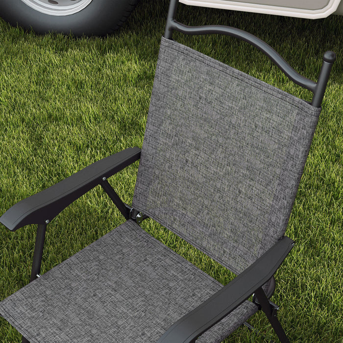 Outsunny Folding Patio Chairs, Set of 4 Sports Chairs for Adults, Camping Chairs with Armrests, Breathable Mesh Fabric Seat for Lawn, Gray - DTYStore