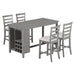 5-Piece Multi-Functional Rubber Wood Counter Height Dining Set with Padded Chairs and Integrated Wine Compartment